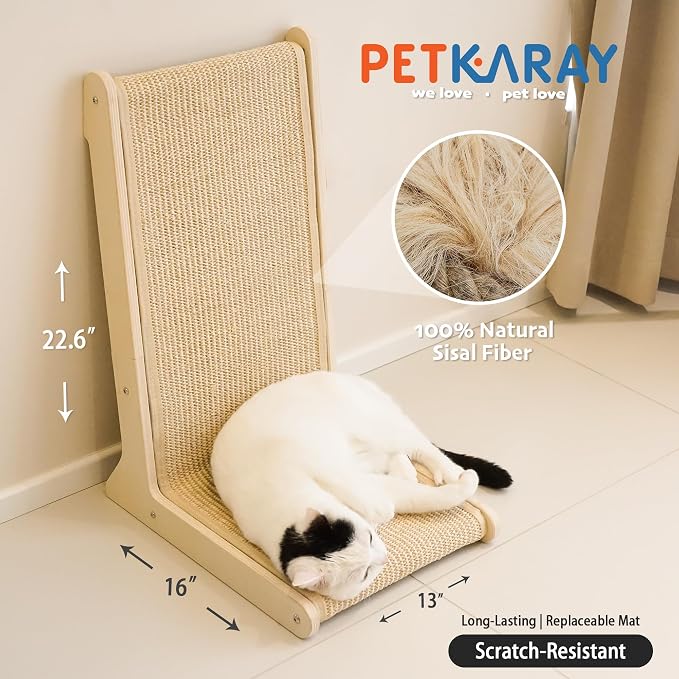 PETKARAY 105° Sisal Cat Scratcher, Sisal Scratch Pad for Indoor Cats, L Shape Kitten Scratching Board, Sturdy Floor Mounted Scratcher with Catnip - Image 2