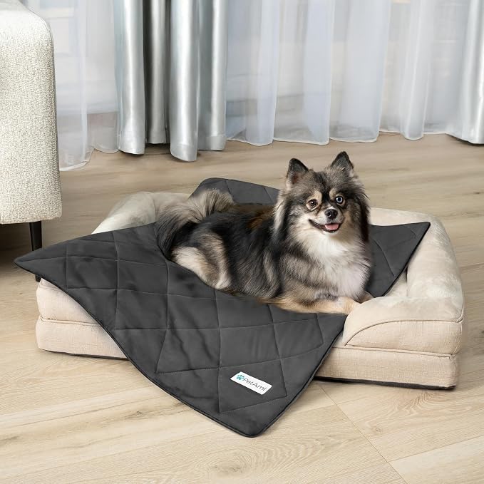 PetAmi Premium Cooling Dog Blanket | Lightweight Fluffy Pet Throw Blanket Bed Cover for Dogs, Cat, Puppies | Pet Blanket Furniture Protector Couch Sofa | Reversible Fuzzy Cozy | 24x32, Grey - Image 2