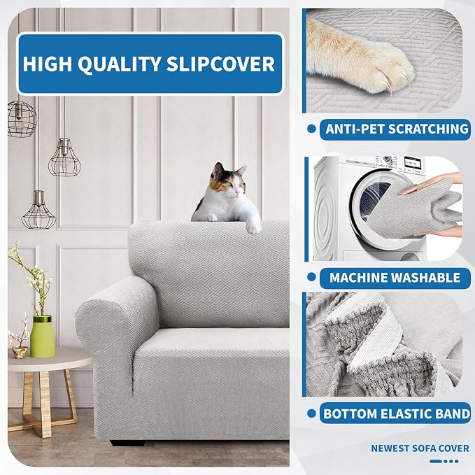 XINEAGE Stretch Jacquard Armchair Cover, Non Slip Sofa Slipcover for Dog | High-Stretch Fabric. Wear-Resistant, Pet Friendly. Easy Install & Washable for Living Rooms, Offices.Sliver Gray - Image 6