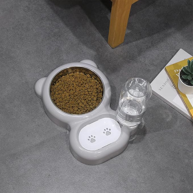 Dog Bowls, Cat Food and Water Bowl Set with Water Dispenser and Stainless Steel Bowl for Cats and Small Dogs - Grey - Image 8