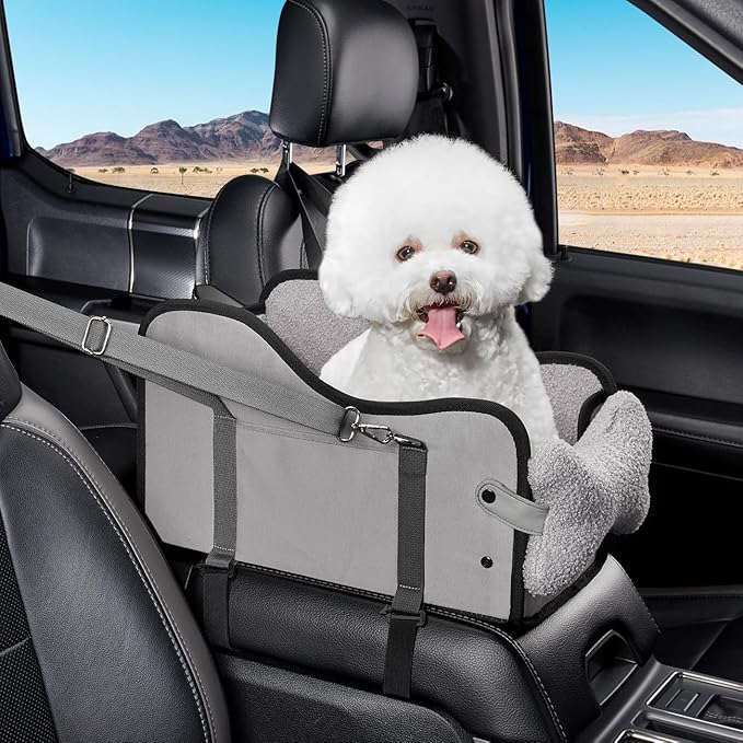 TKYZ Center Console Dog Car Seat for Small Dogs,for Car/SUV/Small Truck | Soft Pillow,Double fixation,Scratch-Resistant Fabric,Pet Booster with Safety Belt,Puppy Car Seat for Small Dogs 0-11 lbs by TKYZ