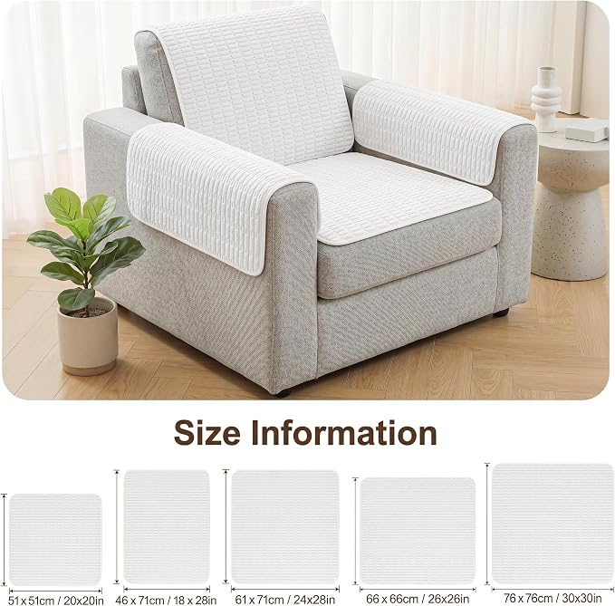 Foxdecor Couch Arm Covers for Sofa Arm Chair Covers Set of 2 | Sofa Arm Covers Cat Scratch Resistant Couch Protectors, Washable Armrest Cover Furniture Arm Covers, Snow White 18x28 in - Image 6