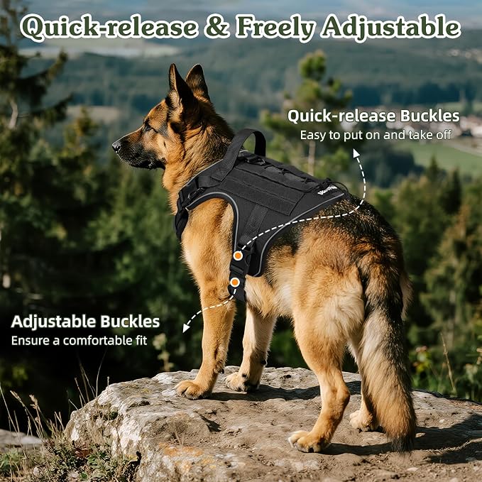 VavoPaw Heavy Duty Tactical Dog Harness for Large Dogs, No Pull Adjustable | Pet Harness Reflective Service Training Easy Control Pet Vest Military K9 Working Dog Harnesses（Black, XL） - Image 4