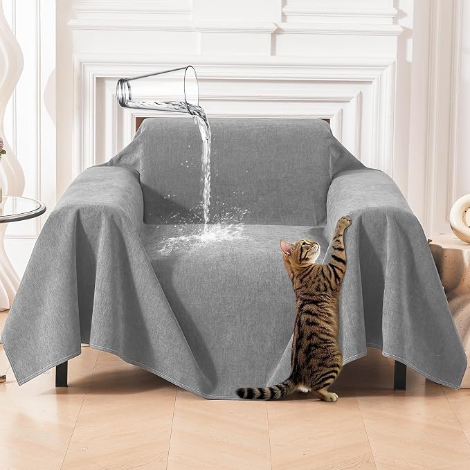 Deep Dream Cat-Scratch Resistant Armchair Couch Cover, Waterproof Sofa Cover for Dogs, Pet Friendly Couch Protectors Anti Slip Thickened Slipcovers for Dogs Pets, 71" x 91", Light Grey by DeepDream