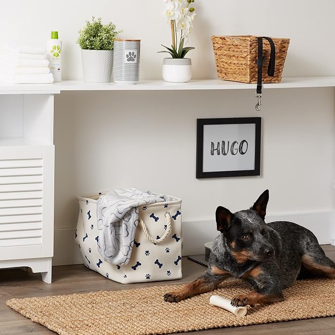 Bone Dry Pet Storage Collection Paw and Bone Print, Small Rectangle, 14x8x9", Nautical Blue - Image 4