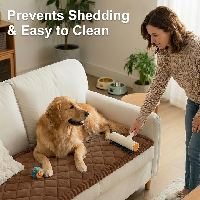 Smiry Non Slip Couch Cover for Dogs, Fuzzy Plush Pet Sofa Protector | Washable Furniture Cover for Large Dogs & Cats, Scratch & Dirt Resistant, For 3 Cushion Couch, Brown, 35.4"x88" - Image 8