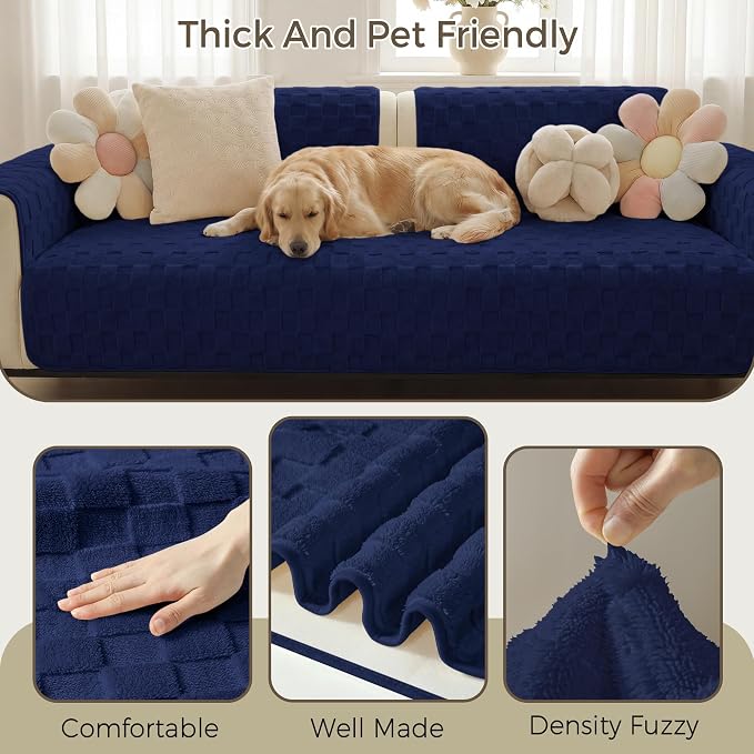 Foxdecor Couch Cover for Dogs Sofa Covers Non Slip Couch Pad Pet Friendly | Pet Couch Covers Washable Sofa Protector, Furniture Cover Couch Seat Protector for Living Room, Blue 30x70 Inch - Image 2