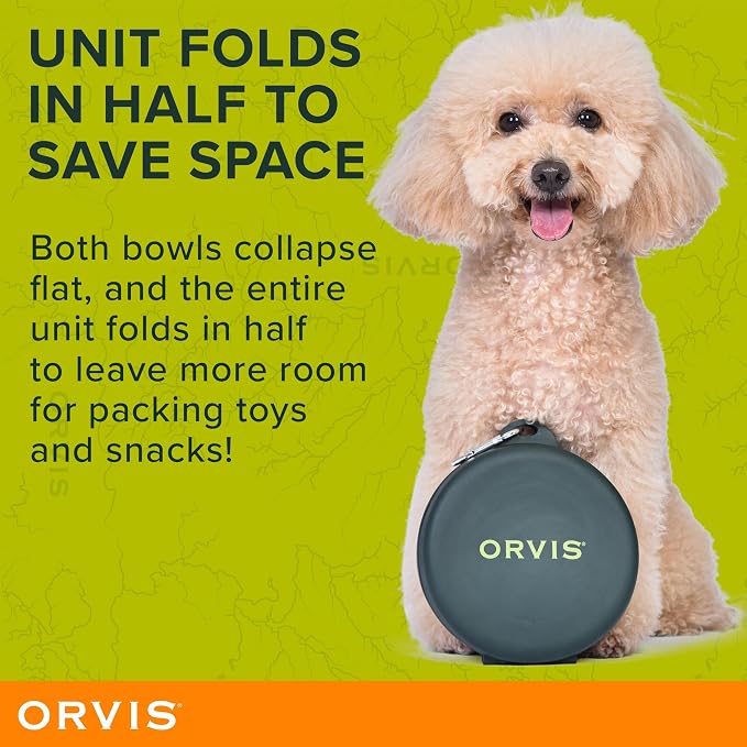 Orvis Pet Travel Collapsible Feeder with Food + Water Dish, 2-in-1, BPA Free, Food-Grade Silicone | Space-Saving Pet Travel Bowls, Nonslip Bottom + Carabiner Clip - Image 3