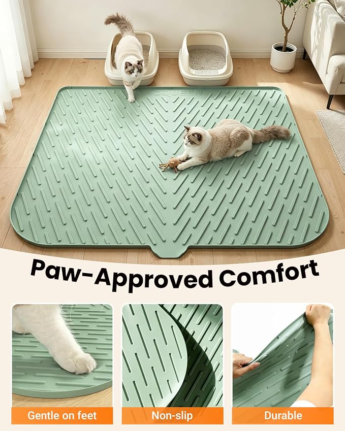 Cat Litter Mat, 47" x 37" Extra Large Cat Litter Box Mat, Silicone Waterproof Litter Trapping Mat for Scatter Control Soft on Kitty Paws Non-Slip Easy to Clean (Green) | Waterproof Litter Trapping Mat for Scatter Control, Soft on Cat Paws Non-Slip Easy... - Image 7