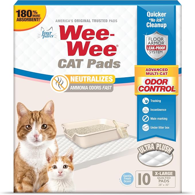 Four Paws Wee-Wee Cat Pads, Fresh Scent, 10 Count | Disposable litter box mats, great for under litter boxes, advanced odor control, fast absorption, litter tracking, 28" x 30" - Image 8