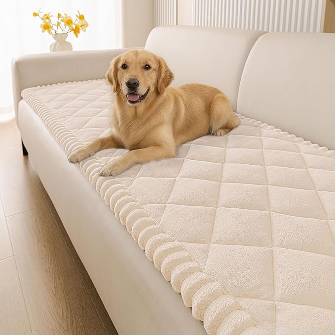 Smiry Non Slip Couch Cover for Dogs, Fuzzy Plush Pet Sofa Protector | Washable Furniture Cover for Large Dogs & Cats, Scratch & Dirt Resistant, For 3 Cushion Couch, Apricot, 27.6"x95" by Smiry