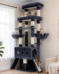 Hey-brother Cat Tree Tower with Multi-Level Platforms, Cozy Condos, MPJ085G | 71.5 Inches Cats House, Scratching Posts with 2 Hammocks, Scratch Board, 2 Plush Baskets for Multiple Indoor Cats, Smoky Gray by Hey-brother