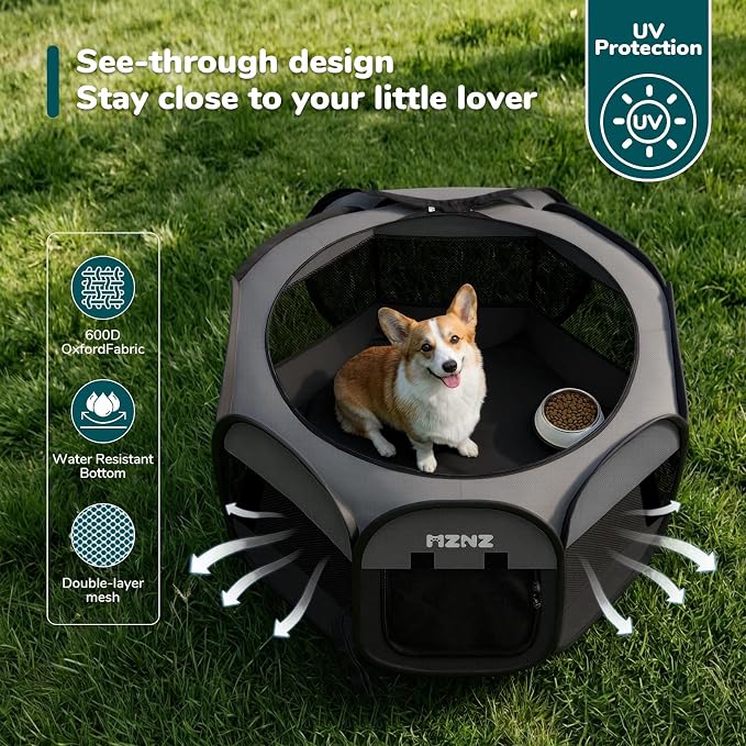 Dog Cat Small Animal Puppy Playpen Crate, Medium, Dark Grey | Portable Pop Up Pet Cage Enclosure Tent Kennel Indoor Outdoor with Carrying Case, No Assembly, Camping Use - Image 6