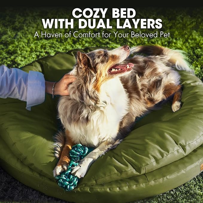 ClevaHome Orthopedic Dog Bed for Large Dogs, 42 inches Dual Layer Water Repellent Round Pet Bed with Washable Cover Nonslip Bottom (Olive Branch) - Image 3