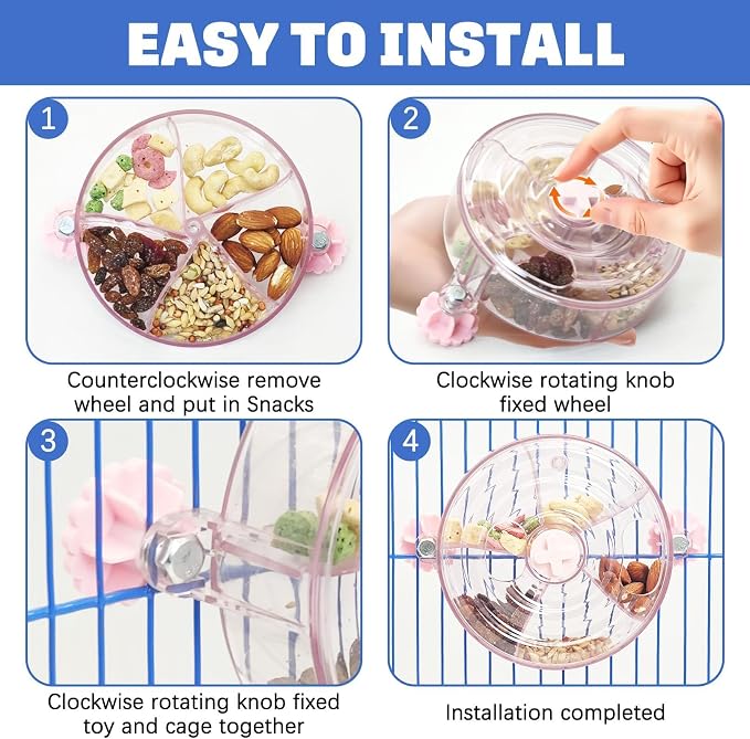 BNOSDM Bird Foraging Toy Creative Feeder Systems with Seed Food Rotating Wheel for Enrichment & Training Parrot Puzzle Toys Ideal for Small and Medium Cockatiel Parakeet Conure(Pink) - Image 6
