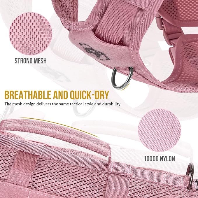 OneTigris Tactical Dog Harness for Small Dog, No Pull Small Dog Vest Harness with Handles Breathable Military Dogs Molle Vests for Walking Hiking Training (Pink, Medium) - Image 2