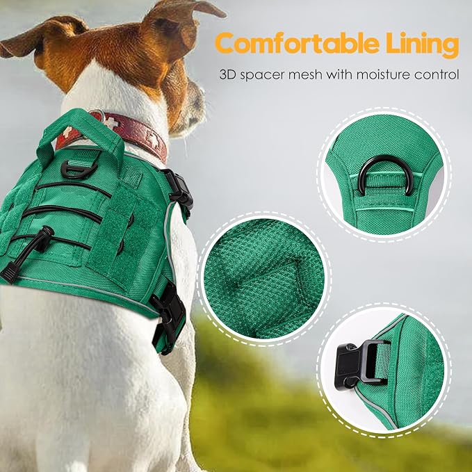 Heavy-Duty Tactical Dog Harness for Large Dogs, No Pull Adjustable Reflective Pet Vest with Molle System, K9 Military-Grade Control for Service Training, Outdoor & 10+ Breeds, Turquoise, Small - Image 2