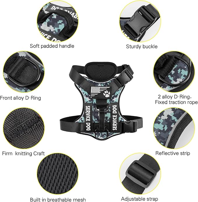 Service Dog Harness, Reflective Dog Vest Harness with 5 PCS Patches, Adjustable Soft Oxford Pet Harness, Inner Layer Mesh, Easy to Control for Dogs - Image 2
