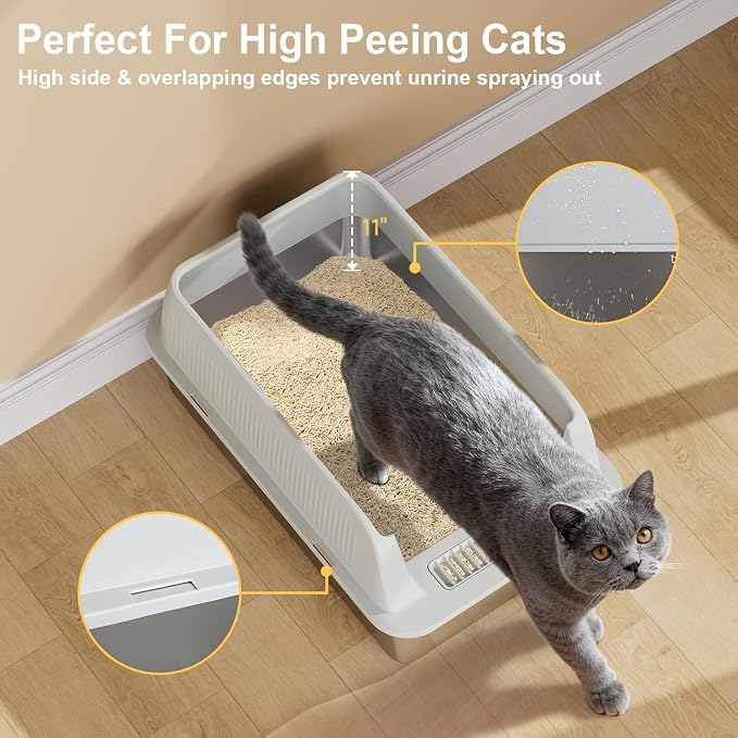 TENTIZON 2 Pack Stainless Steel Cat Litter Box, XL Large Metal Kitty Litterbox with High Side Lids, Litter Mat, Scooper for Big Cats, Multi Cats, No Odor, No Mess, Leak Proof, Easy Clean, Non Stick - Image 4