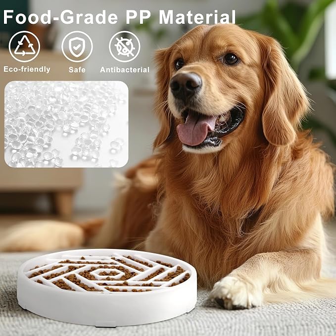 TOBYTO Slow Feeder Dog Bowls Large Medium Breed,Anti-Choking Slow Eating Dog Food Bowl,Non Slip Pet Slower Food Feeding Bowls Large Puzzle Slow Feeder Bloat Stop Maze Dog Dishes,White - Image 2
