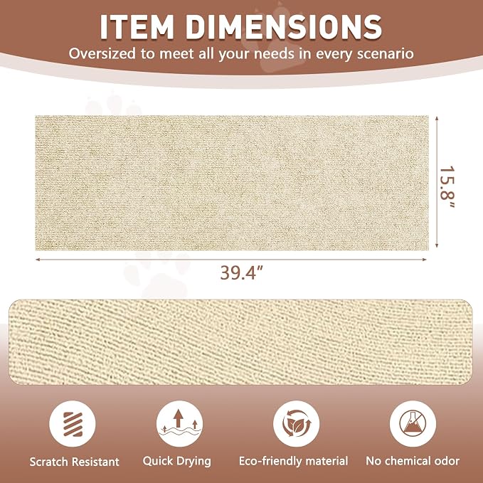 Cat Scratch Furniture Protector for Couch, Wall & Door Guard, Trimmable Self-Adhesive Scratch Pad, DIY Climbing Mat, Deterrent, Scratching Post Replacement (39.4''x15.8'', Khaki) - Image 2