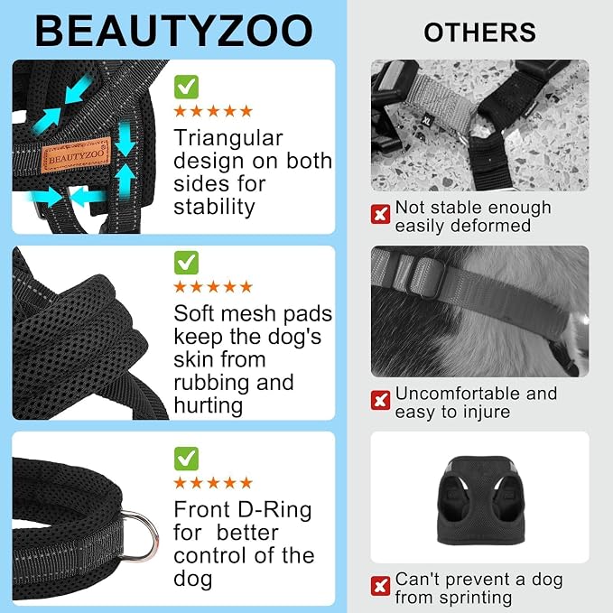 BEAUTYZOO Dog Harness Medium Sized and Leash Set, No Pull Step in Pet Vest | Breathable Mesh with Handle, Reflective, Adjustable No Choke Escape Proof, Lightweight, Easy Control for Walking, Black M - Image 7