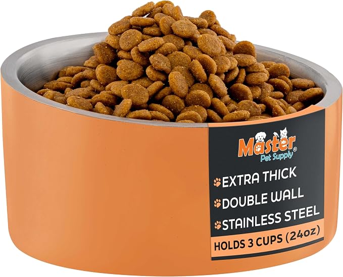 Master Pet Supply Stainless Steel Slanted Dog Cat Food Bowl 24 oz Mango | Heavy Duty Double Wall Insulated Non-Slip Elevated Bowl for French Bulldogs Pugs Cats Anti Rust Dishwasher Safe, Mango Tango by MasterPetSupply