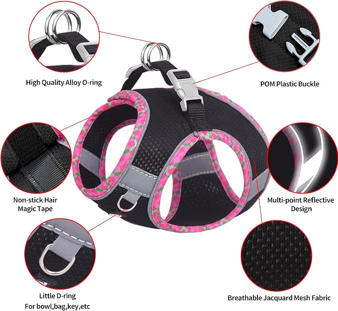 Step in Dog Harness & Leash Set with Reflective Design, Black XXS | No Pull Puppt Pet Vest, Breathable Mesh, Escape-Proof Design with High-Stick Magic Tape, Outdoor Use for Chihuahua, Maltese - Image 6