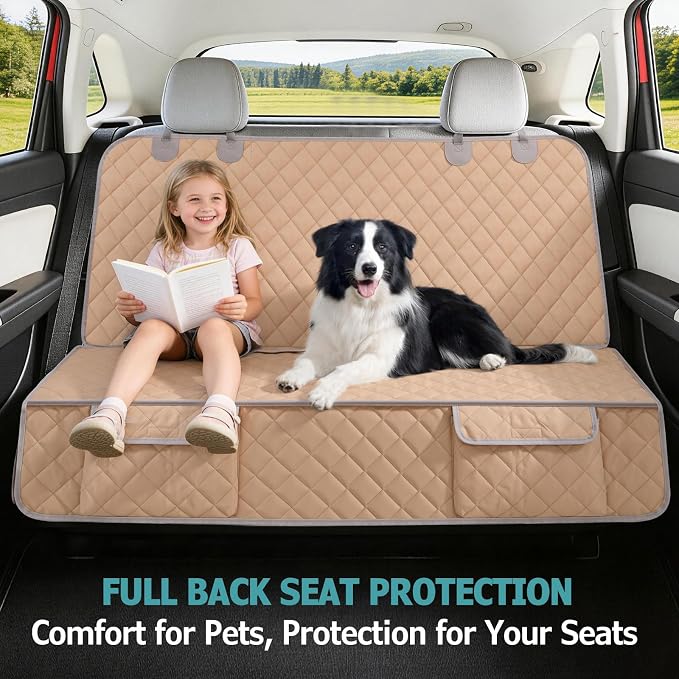 Bark Lover Dog Car Seat Cover for Back Seat Waterproof Backseat Protector, Nonslip Rear Seat Cover for Kids,Universal Size Fits Cars Trucks SUVs (Beige) - Image 6