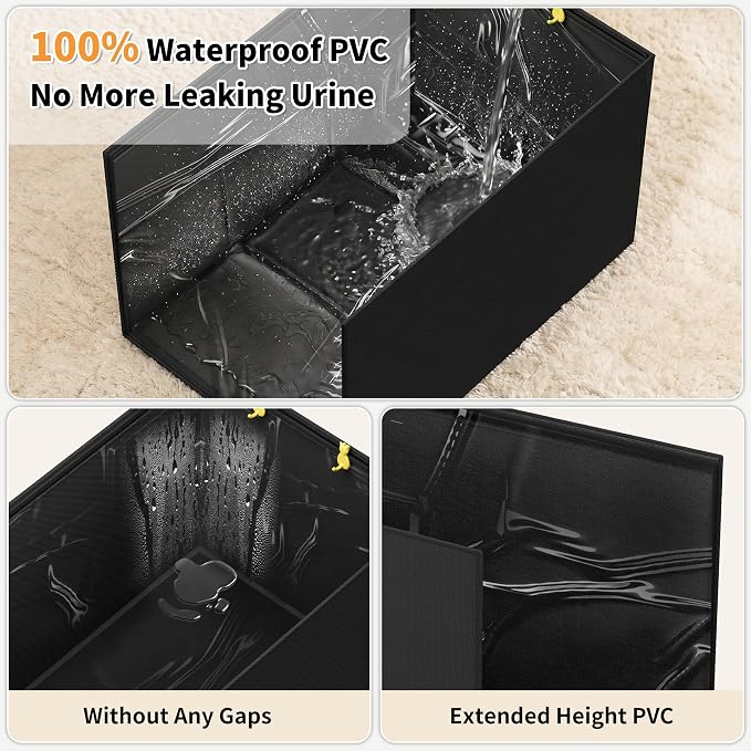 Aokeyee Black High Side Cat Litter Box Enclosure Splash Guard | All-Inclusive Waterproof, 27.16x21.65x16.53, Foldable Anti-Leakage Dust Control - Image 2