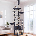 Hey-brother Cat Tree Tower, Adjustable Height, Floor to Ceiling, MPJ091G | 94.5-106.3 Inches Multi-Level Cat House, Scratching Posts, Plush Condo, Platform, Toy Ball for Indoor Big Cats, Smoky Gray by Hey-brother