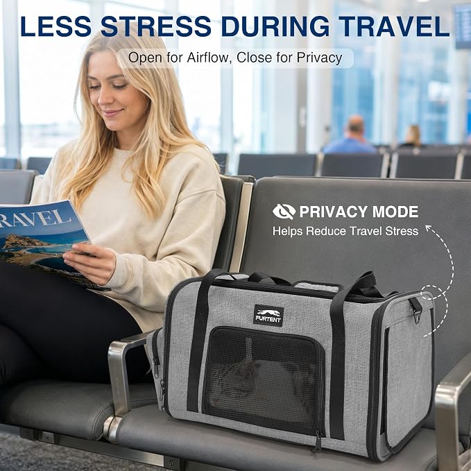 Pet Carrier for Small Dogs & Cats, Airline Approved, Lightweight, Foldable, Comfortable Travel Bag with Plush Cushion & Extra Storage (Grey) - Image 5