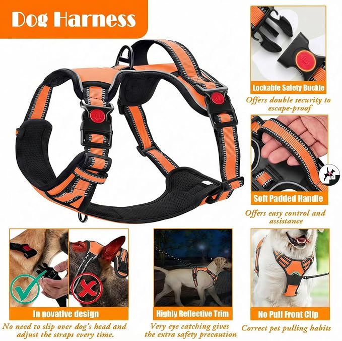 LOBEVE No Pull Dog Harness, Collar & Leash Set with Travel Accessories | Includes Dog Seat Belt, Collapsible Bowls & Poop Bag Dispenser. Ideal for Training, Walking, Hiking. Fits Small to Large Dogs - Image 4