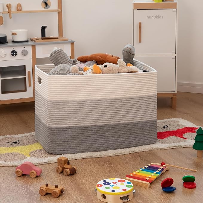 OIAHOMY Blanket Basket Laundry Basket Dog Toy Basket 108L Gradient Grey | Large Storage Basket,Baby Basket,Toy Storage,Woven Rope Basket for Blankets,Blanket Storage for Living Room - Image 2