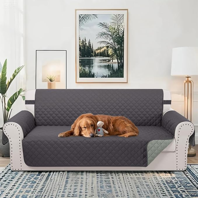 Reversible Couch Cover for 3 Cushion, Sofa, Dark Grey | Couch Cover for Sofa, Pet Friendly Water Repellent Couch Sofa Cover, Washable Furniture Protector with Elastic Straps - Image 2