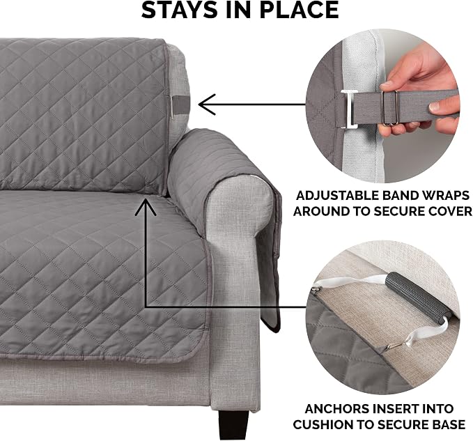 Furhaven Water-Resistant & Reversible Loveseat Cover Protector for Dogs, Cats, & Children - Two-Tone Pinsonic Quilted Living Room Furniture Cover - Gray/Mist, Loveseat - Image 8
