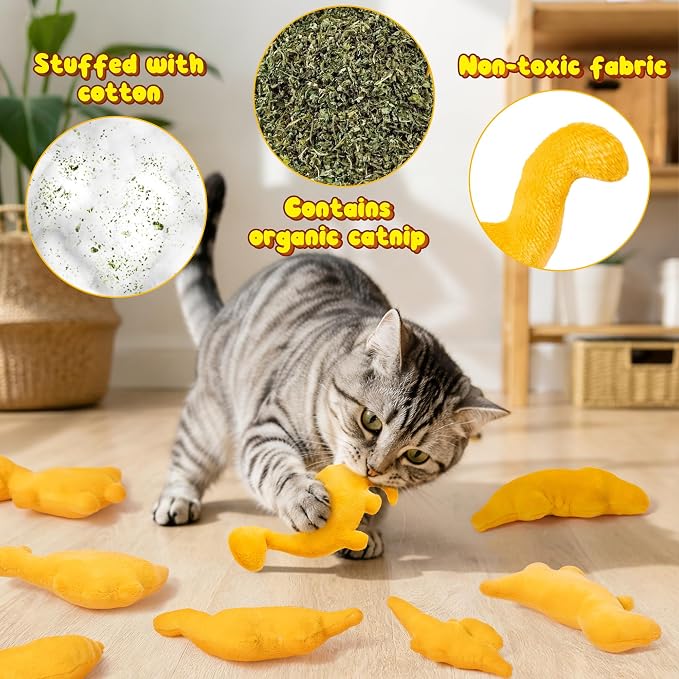8Pcs Dino Nuggets Catnip Toys for Cat, Interactive Catmint Cat Toy Gift | Soft Cotton, Durable for Chew Kick, Catnip Filled Dinosaur Chicken Nugget Indoor Kitten for Boredom Exercise Play - Image 3