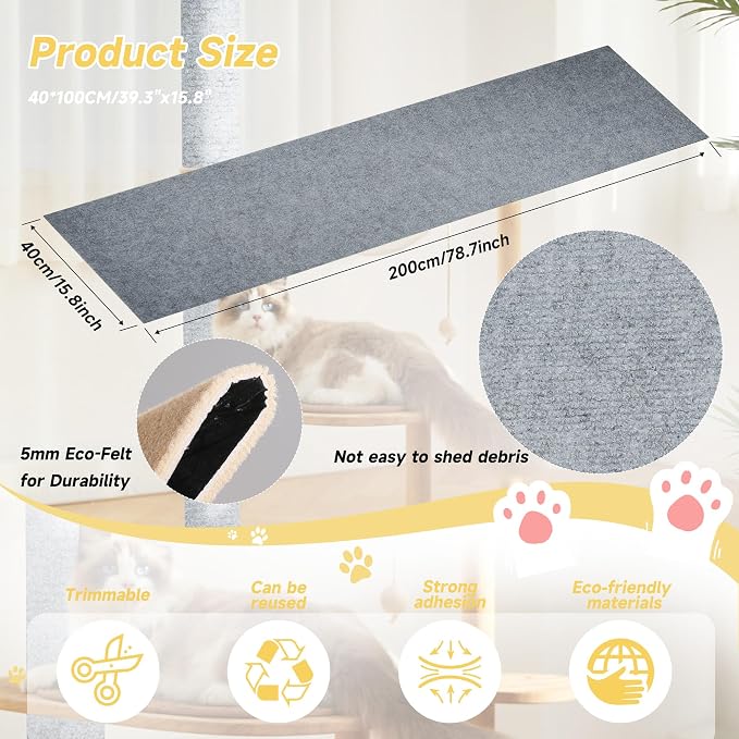 Cat Scratch Furniture Protector, 78.7''x15.8'' Trimmable DIY Self-Adhesive, Durable Corner Scratcher Couch Protectors from Cat Claws for Sofa, Tree Shelves & Scratching Posts (Light Gray) - Image 2