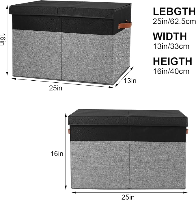 Large Toy Storage Box with Lid, Toy Chest Bin Boxes Basket with Dividers | Sturdy Toy Organizer Bin for Kids, Boys, Girls, Nursery, Living Room, Bedroom, Playroom 25"x13" x16"(Black and Grey) - Image 4