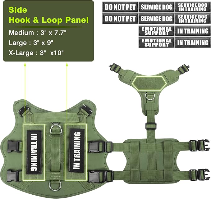 Service Dog Vest Harness for Large Dog, Tactical Working MOLLE Vest with 10 Pet Patches, No Pull Heavy Duty Harness for Training Walking - Image 6