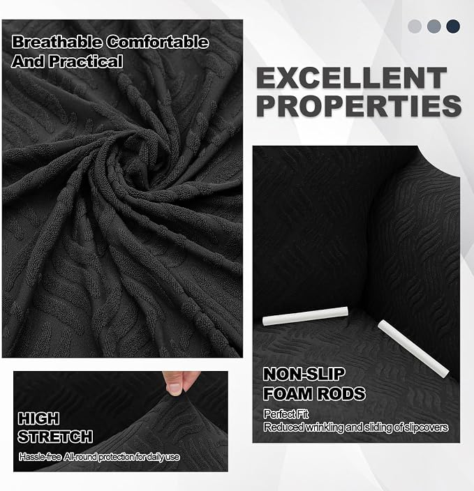 YEMYHOM Couch Cover Latest Jacquard Design High Stretch Extra Large Sofa Covers Pet Dog Cat Proof Oversized Slipcover Non Slip Magic Elastic Furniture Protector (X-Large, Leaf Patten Black) - Image 3