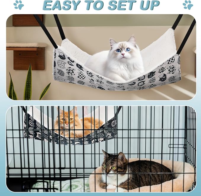 4 Pack Cat Hammock for Cage, Reversible Cat Hanging Hammock Soft Large Double Sided Pet Bed with Adjustable Straps & Metal Hooks for Cats Ferret Kitten Puppy Rabbits Small Animals - Image 5