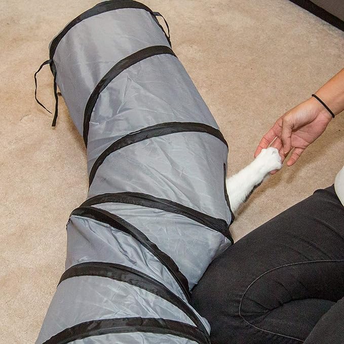 PetLike S Cat Tunnel Collapsible Pop-up Pet Tube Hideaway Play Toy with Ball (1 Way, Grey) - Image 5