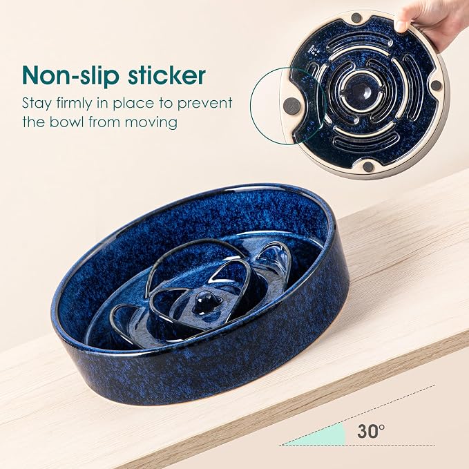 vancasso Slow Feeder Dog Bowl, 1.5 Cup Ceramic Puzzle Dish for Medium Breed | Maze Dog Food Bowl for Fast Eaters, Slow Feeding Design for Medium Dogs, Promotes Healthy Eating Habits, Blue - Image 6