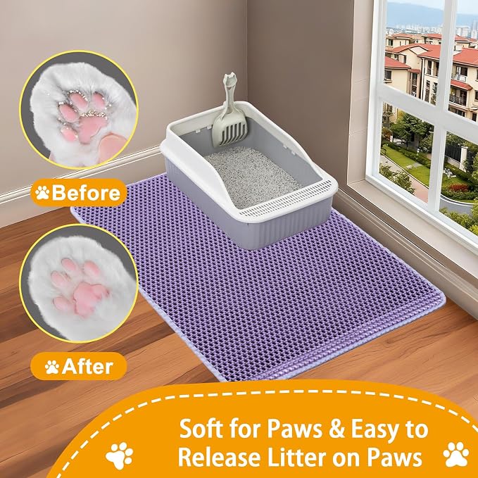 Cat Litter Mat Litter Trapping Mat,Cat Litter Box Mat 32"x22", 2 Layer Llitterbox Mat,Waterproof Urine Proof,Kitty Rug indoor Floor Pad,Purple,Collapsable, Medium - Image 5