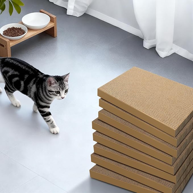 Cat Scratcher 8-Pack Refills, Large Cardboard Pads for Indoor Cats | Recyclable Corrugated Cardboard Pads, Ideal for Daily Scratching and Furniture Protection, Premium Scratch Pad for Kittens - Image 7
