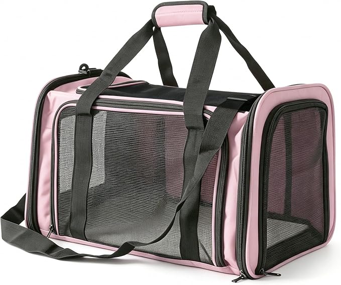 Dog Carrier for Pets, Up to 25 Lbs, Collapsible Travel Carriers for Puppy with Shoulder Strap and Removable Mat, 20x13x13 Inch, Pink - Image 8