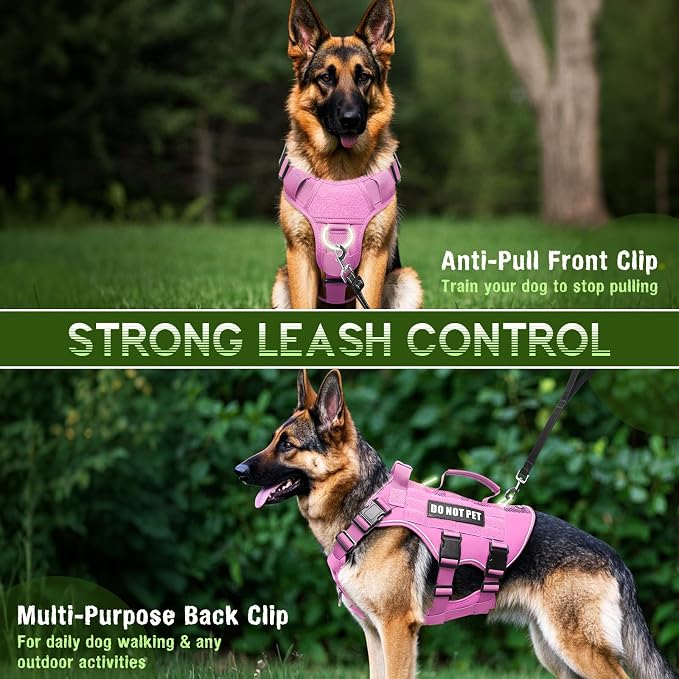 WINSEE Tactical Molle Vest Mesh Dog Harness with 10 Removale Pet Patches | Breathable Service Dog harness with Double Soft Padded Handle for Large Dog, Reflective Military Pet Vest for Walk Hiking - Image 3