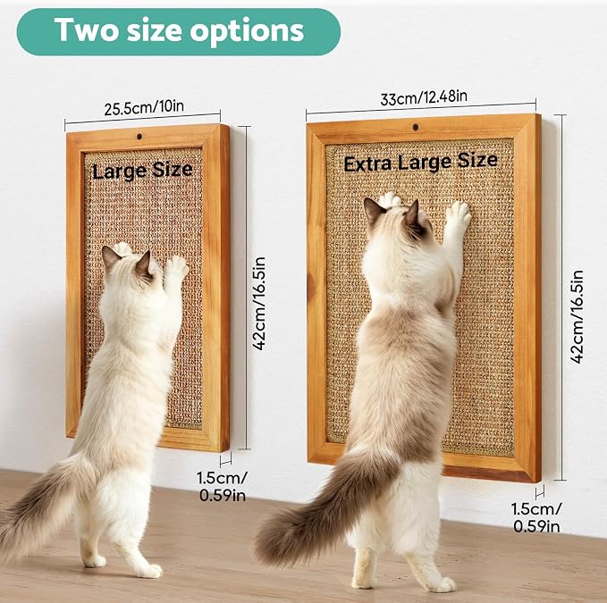Cat Scratching Post -XXL, Natural Wooden Sisal Cat Scratch Pad, Floor or Wall Mounted Vertical Cat Scratcher Mat for Indoor Cats Adults or Kittens, Scratching Board Cat Wall Furniture Protector - Image 2