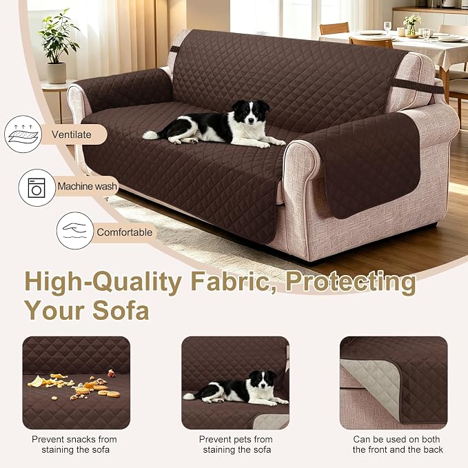 Reversible Couch Cover for 3 Cushion, Sofa, Chocolate/Beige | Couch Cover for Sofa, Pet Friendly Water Repellent Couch Sofa Cover, Washable Furniture Protector with Elastic Straps - Image 5